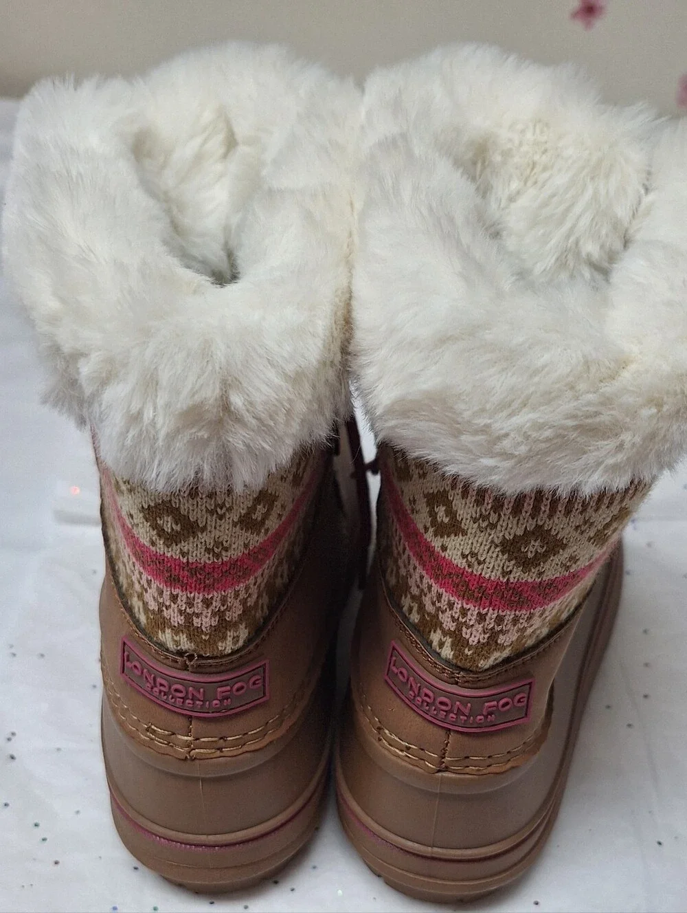 London Fog Brown & Pink Faux Fur Winter Boots Size 4 Girls